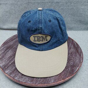 IBM Denim & Khaki Adjustable Baseball Cap With Embroidered Logo Vintage